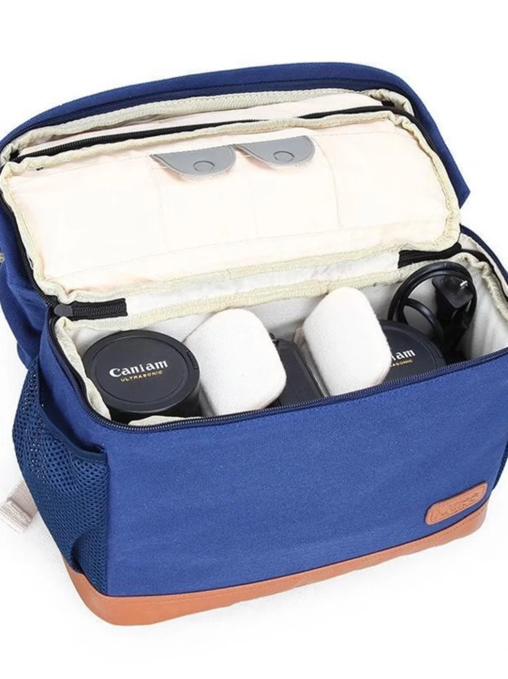 Brand New-Kattee canvas camera backpack featuring a brown faux-leather